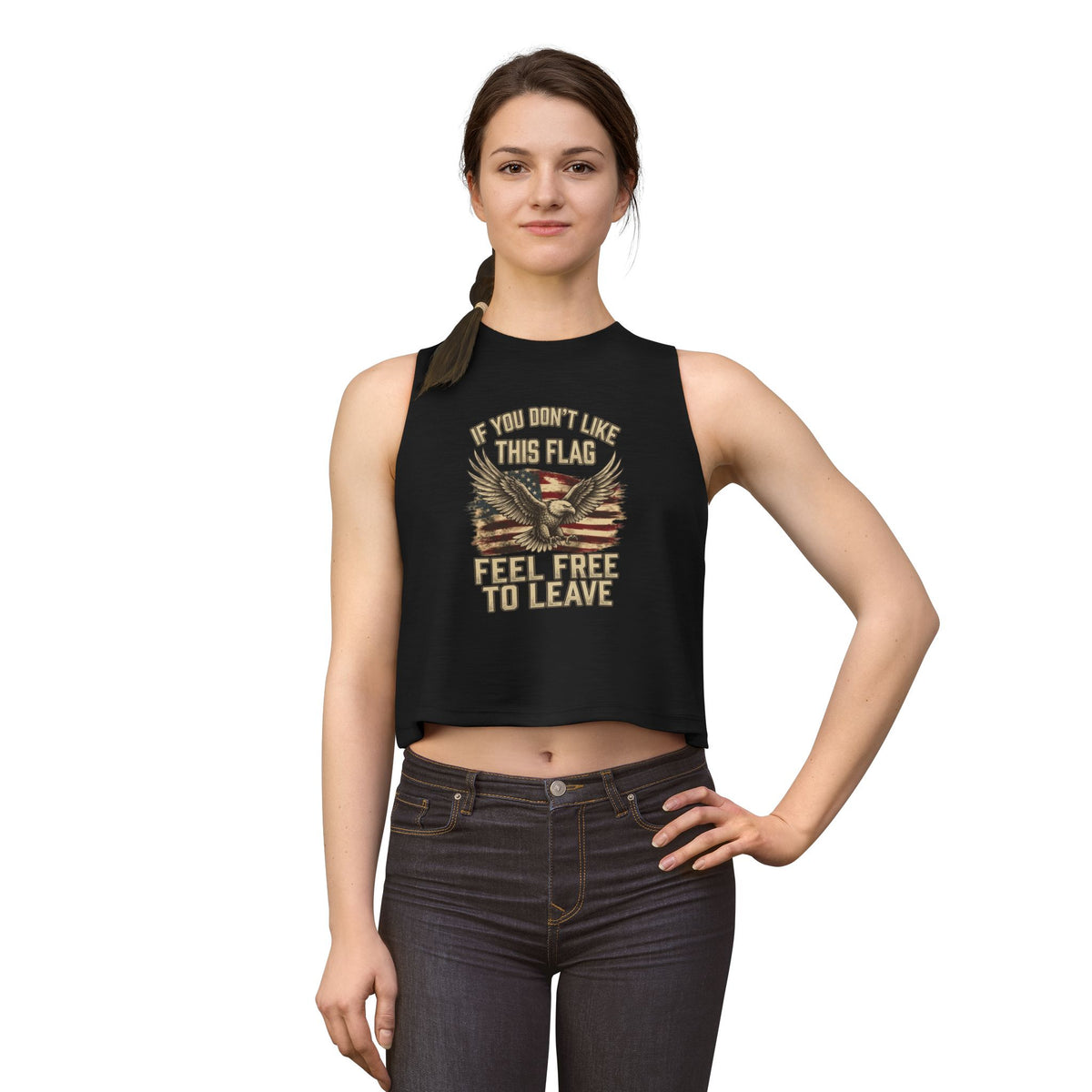 Patriotic Eagle Crop Top — "If You Don't Like This Flag Feel Free To Leave"