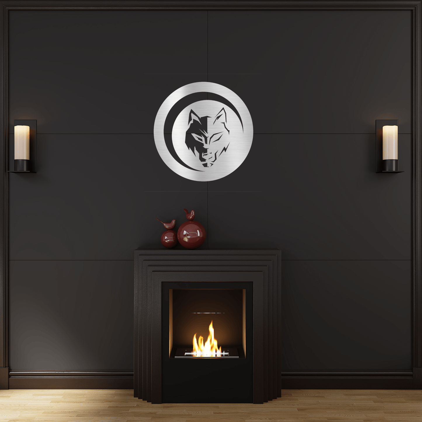 Wolf Moon - round metal wall art