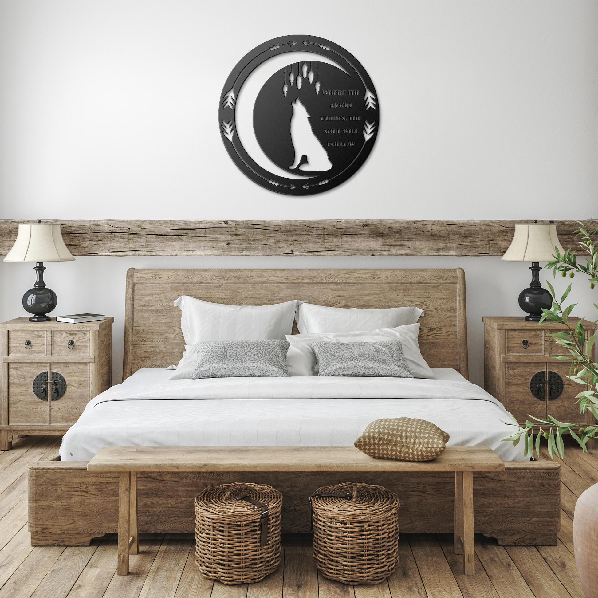 _Spirit_of_the_Wolf_-_metal_wall_art_Black_Farmhouse_Bedroom_Mockup.png